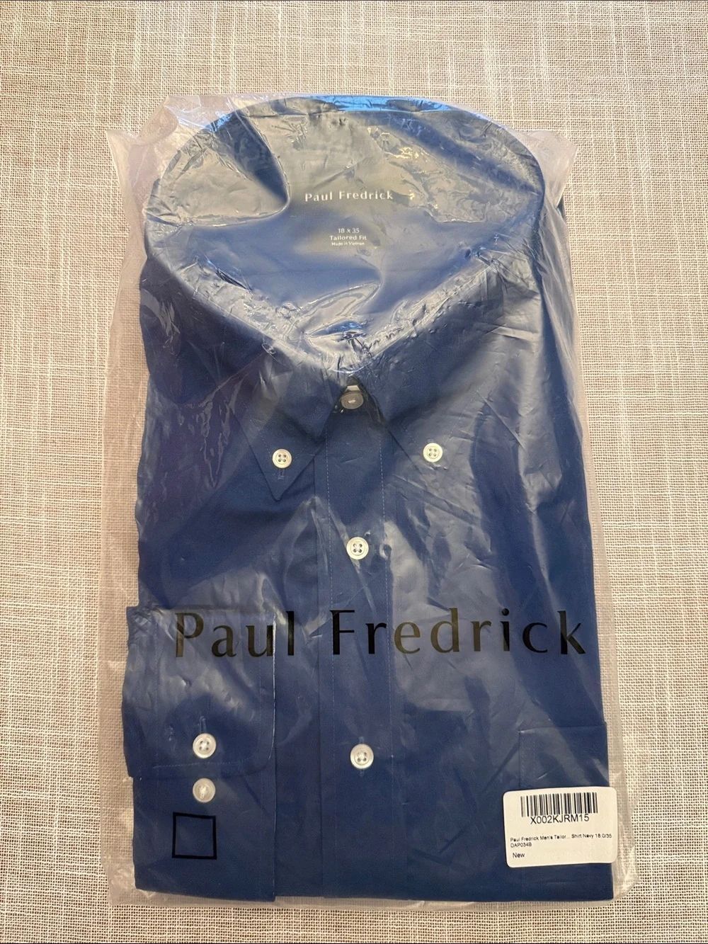 Paul Fredrick Tailored Fit Mens Sz 18x35 Navy Cotton Button Down Dress Shirt NEW